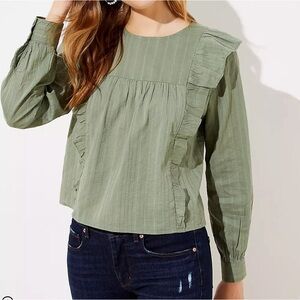 NWT Loft Ruffle Cropped Blouse, Medium, Green